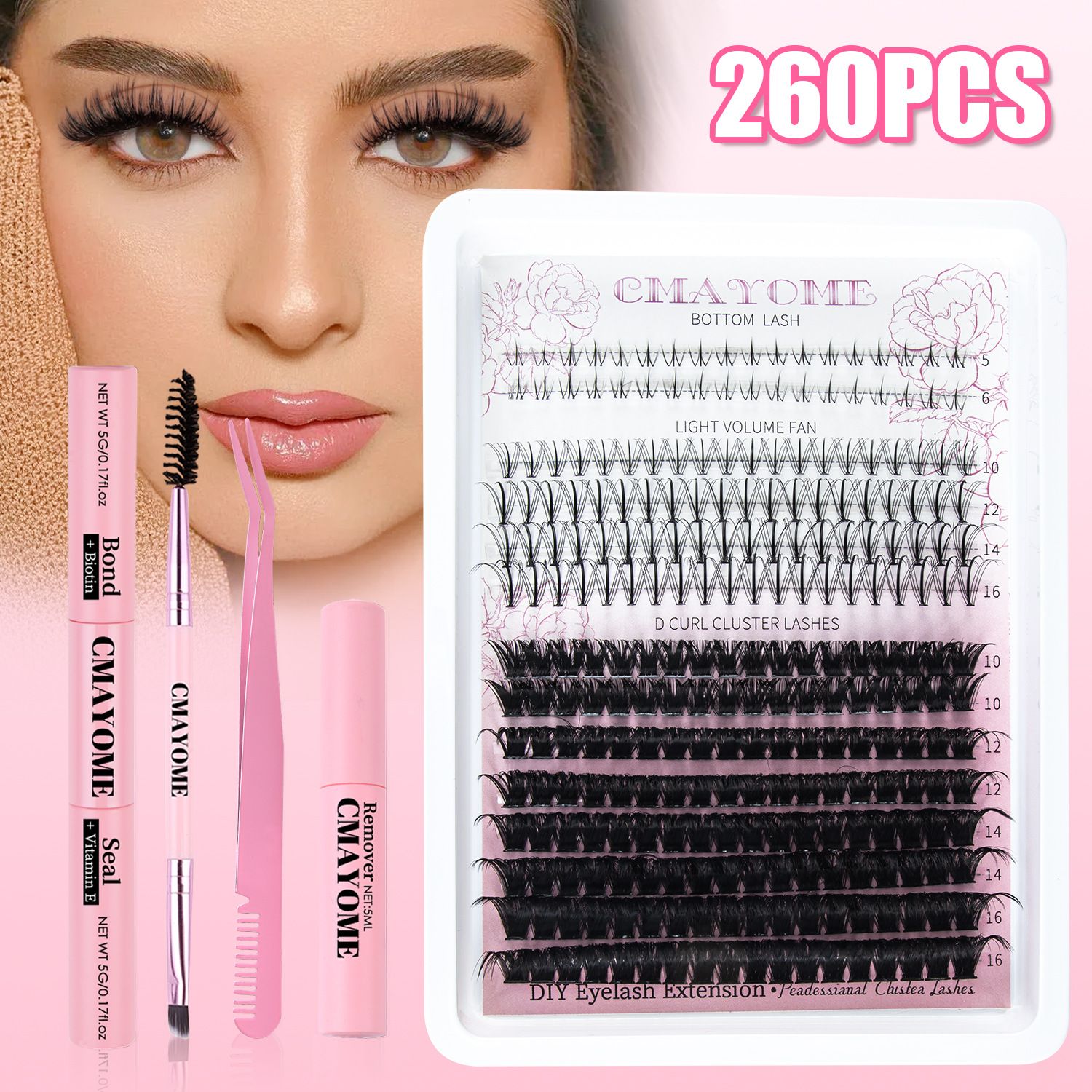 Diy Single Tuft D Curved Segmented Eyelashes 260large-capacity False Eyelashes Thick Curled Eyelash Lash Extension Kit Diy 260pcs Lash Clusters Eyelash Extension Kit, 9-16mm 30d 40d Individual Lash
