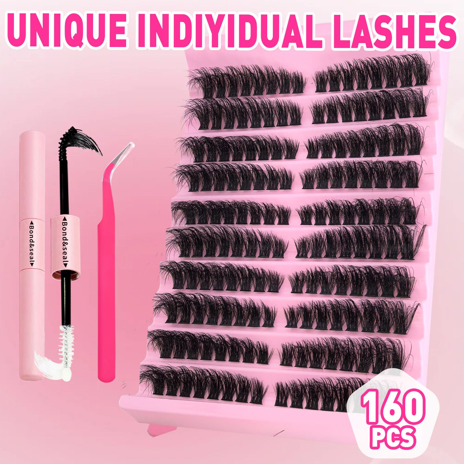 80D Large-capacity Fried Fluffy European And American Hot-melt Segmented  Extension Kit DIY 280pcs Lash Clusters Eyelash Extension Kit, 9-16mm 30D 40D Individual Lashes Kit with tools false eyelash