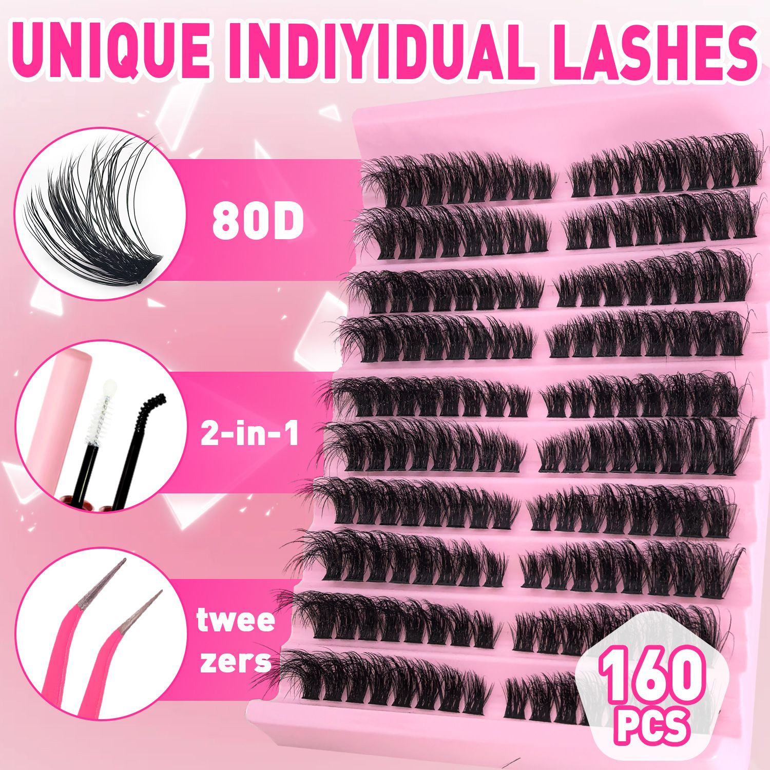 80D Large-capacity Fried Fluffy European And American Hot-melt Segmented  Extension Kit DIY 280pcs Lash Clusters Eyelash Extension Kit, 9-16mm 30D 40D Individual Lashes Kit with tools false eyelash