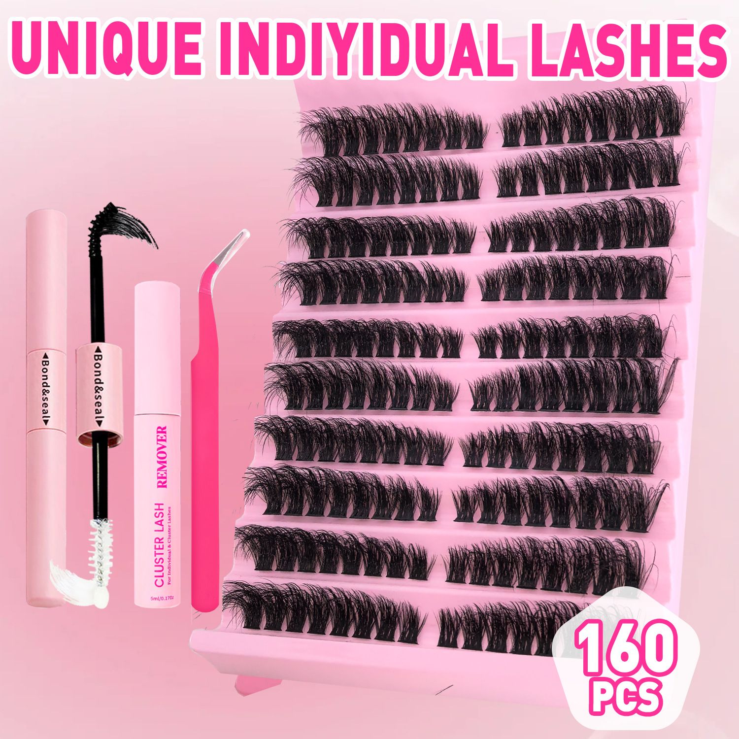 80D Large-capacity Fried Fluffy European And American Hot-melt Segmented  Extension Kit DIY 280pcs Lash Clusters Eyelash Extension Kit, 9-16mm 30D 40D Individual Lashes Kit with tools false eyelash