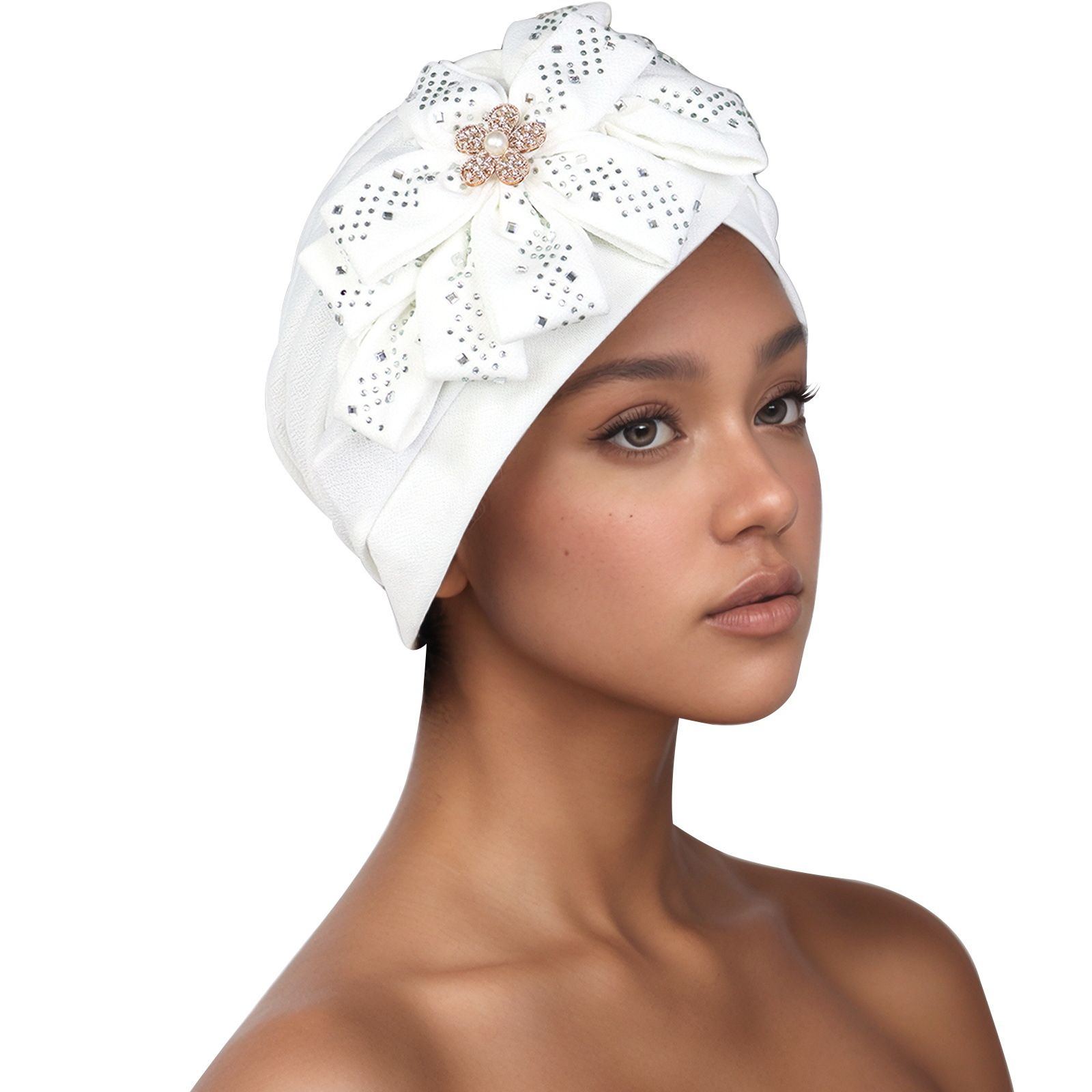 Traditional South American Muslim Black Pulled Watermelon Hat Sticking Diamond Large Flower Leisure Hood Hat 8 colors Turbans for Women African Pre-Tied Head Scarf for Women's Hair bowknot Wraps Cover