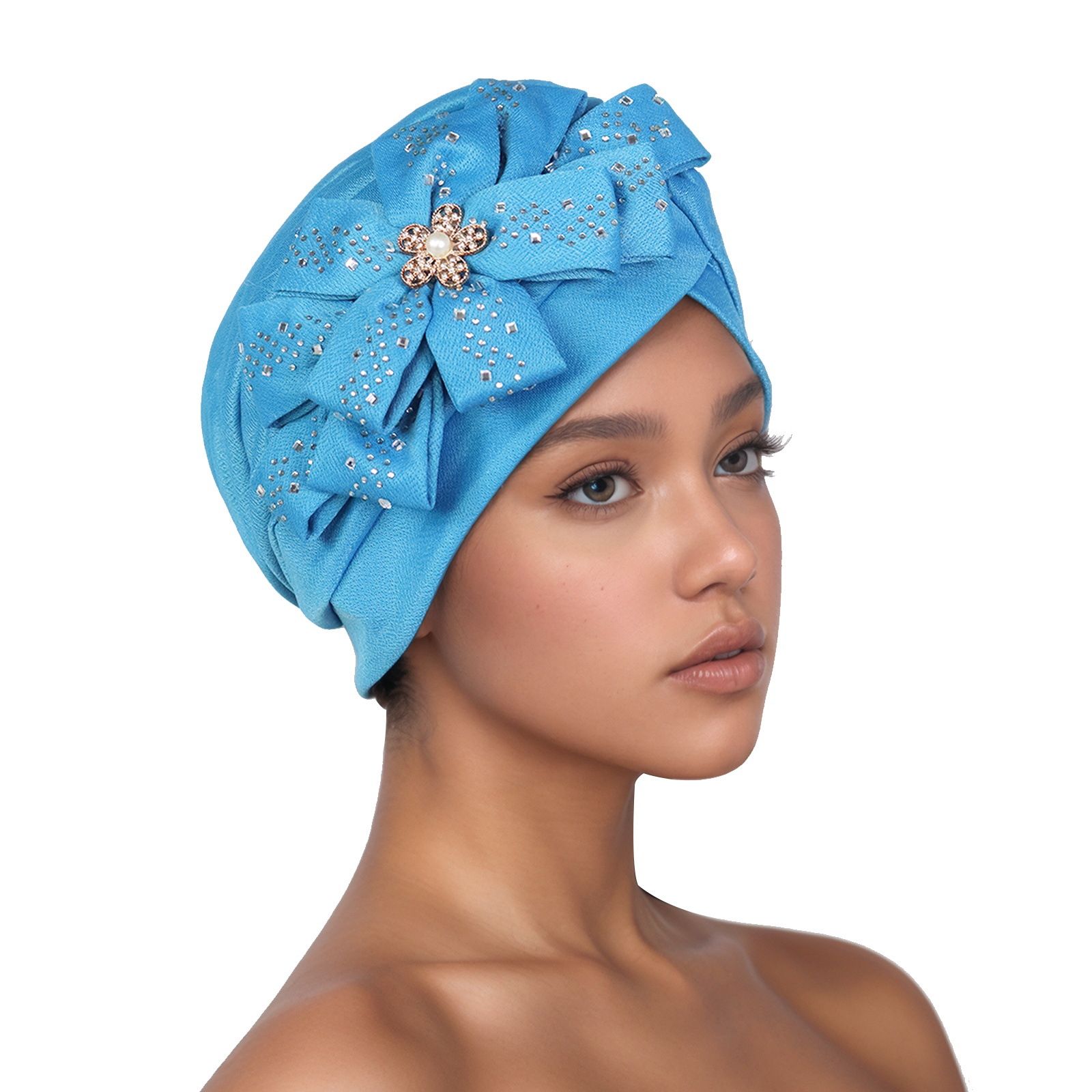 Traditional South American Muslim Black Pulled Watermelon Hat Sticking Diamond Large Flower Leisure Hood Hat 8 colors Turbans for Women African Pre-Tied Head Scarf for Women's Hair bowknot Wraps Cover