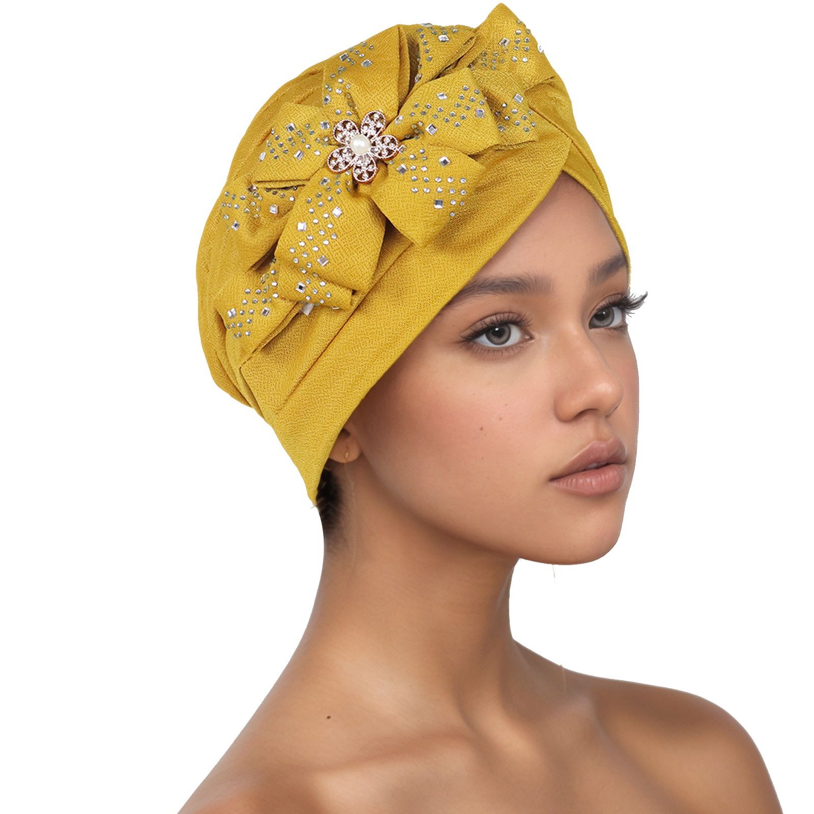Traditional South American Muslim Black Pulled Watermelon Hat Sticking Diamond Large Flower Leisure Hood Hat 8 colors Turbans for Women African Pre-Tied Head Scarf for Women's Hair bowknot Wraps Cover