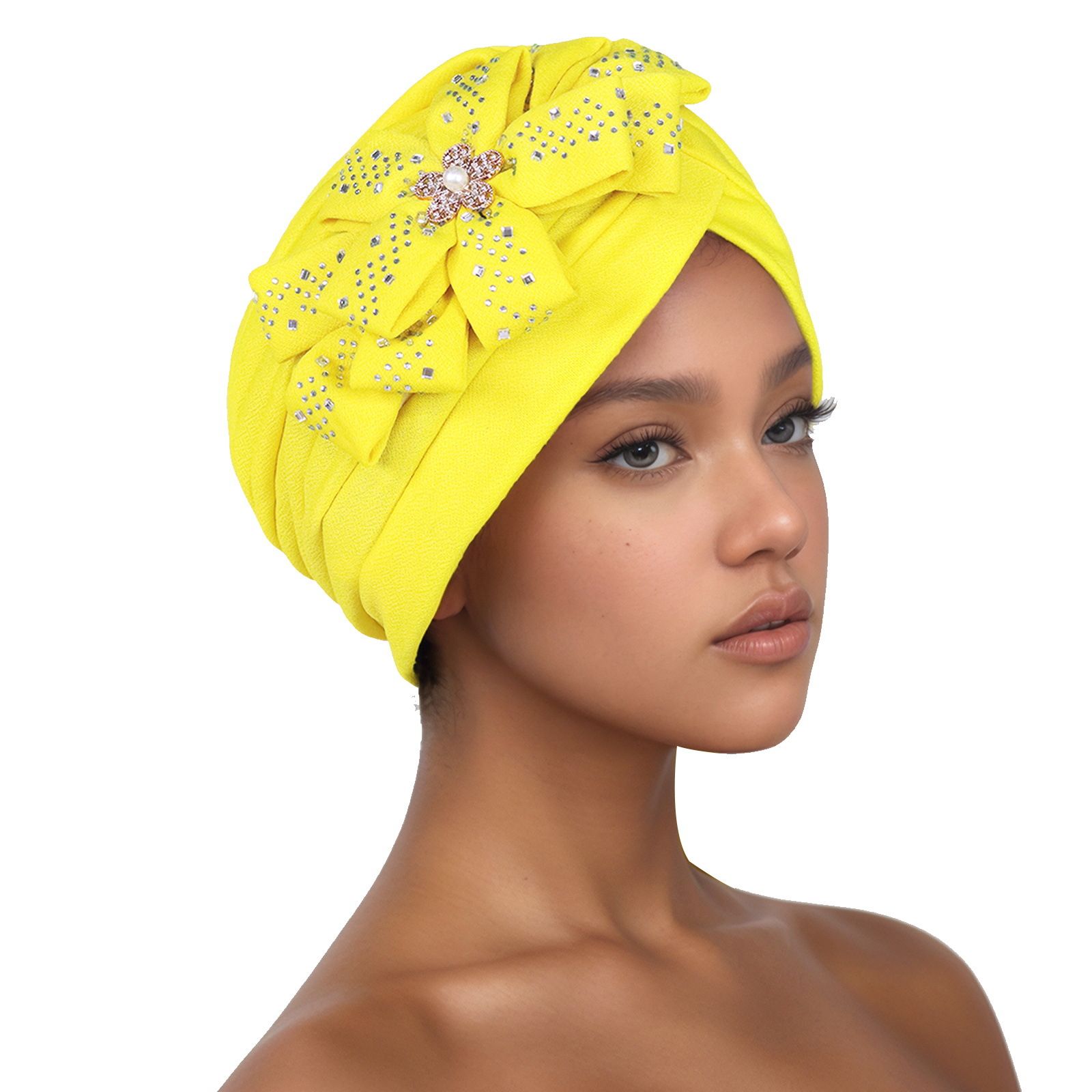 Traditional South American Muslim Black Pulled Watermelon Hat Sticking Diamond Large Flower Leisure Hood Hat 8 colors Turbans for Women African Pre-Tied Head Scarf for Women's Hair bowknot Wraps Cover