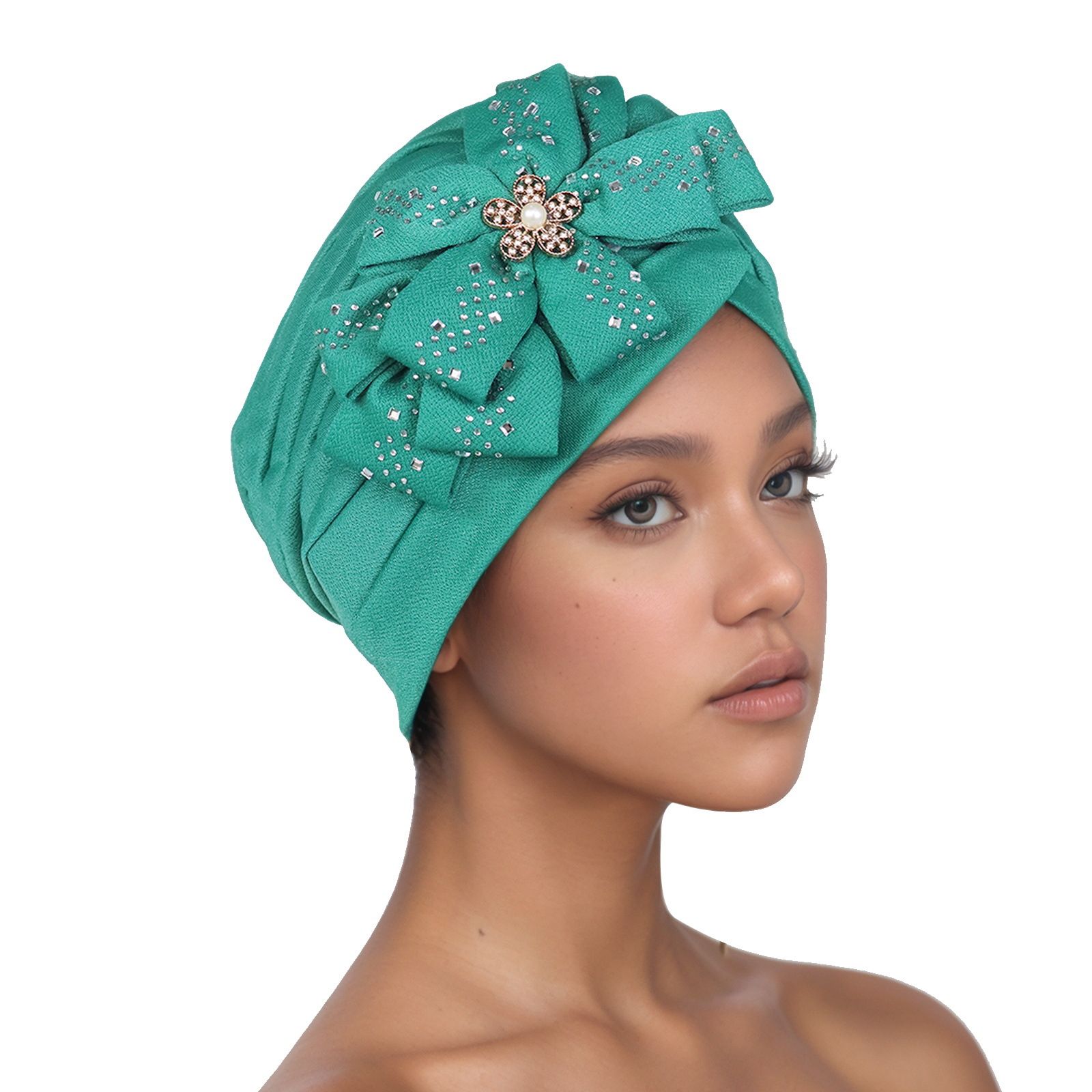 Traditional South American Muslim Black Pulled Watermelon Hat Sticking Diamond Large Flower Leisure Hood Hat 8 colors Turbans for Women African Pre-Tied Head Scarf for Women's Hair bowknot Wraps Cover