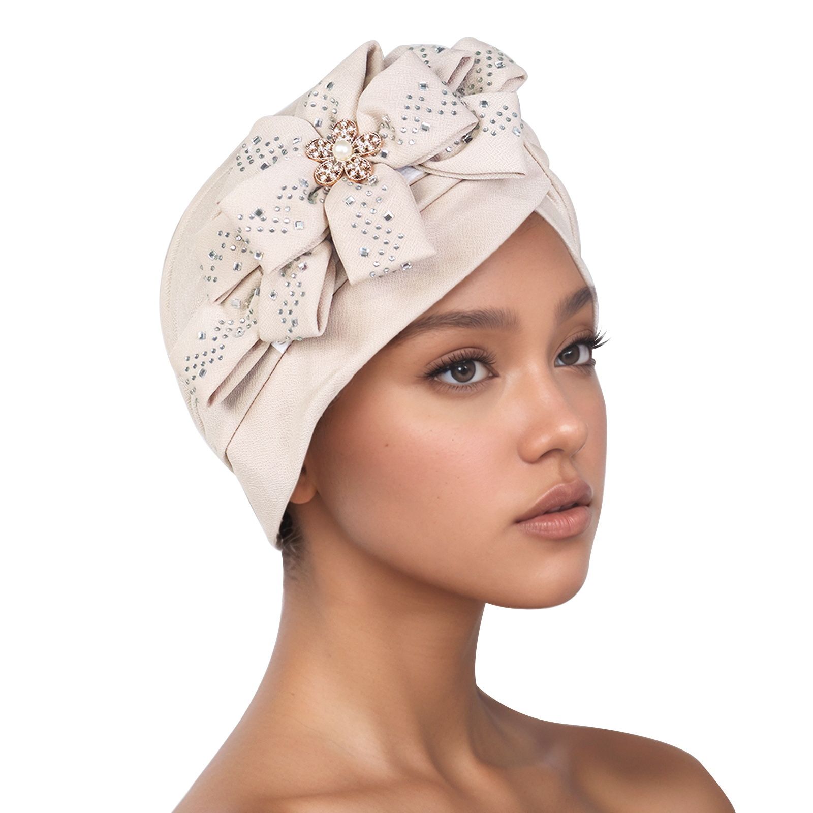 Traditional South American Muslim Black Pulled Watermelon Hat Sticking Diamond Large Flower Leisure Hood Hat 8 colors Turbans for Women African Pre-Tied Head Scarf for Women's Hair bowknot Wraps Cover