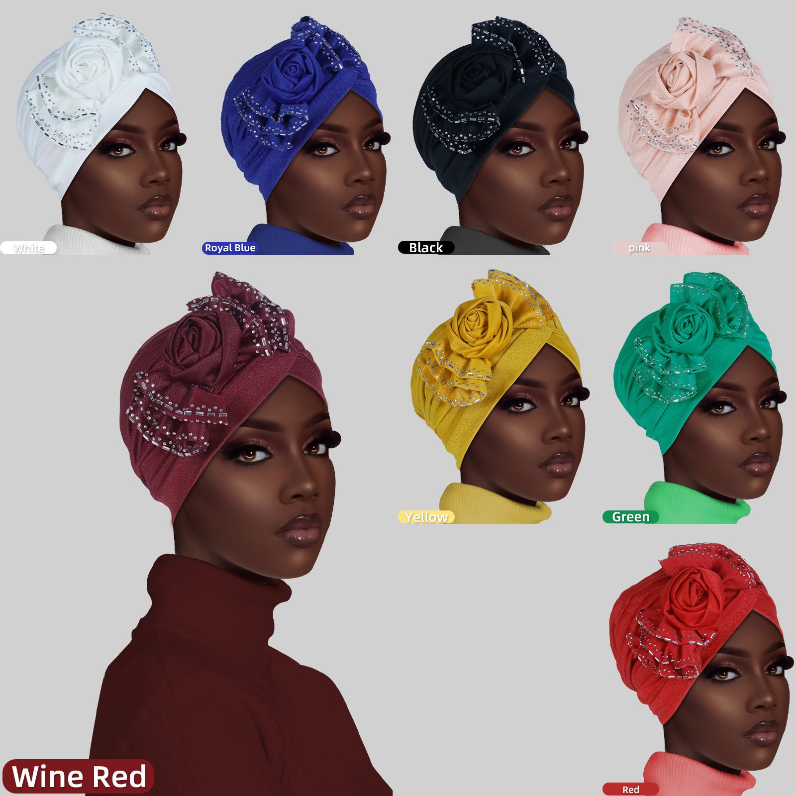 Flower bowknot Ruffle Turban Caps Women Hats African Headwrap Caps Plain Floral Bonnet Muslim Ladies Hijab Veil Musulman Islam Cap