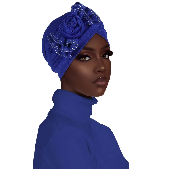 Flower bowknot Ruffle Turban Caps Women Hats African Headwrap Caps Plain Floral Bonnet Muslim Ladies Hijab Veil Musulman Islam Cap