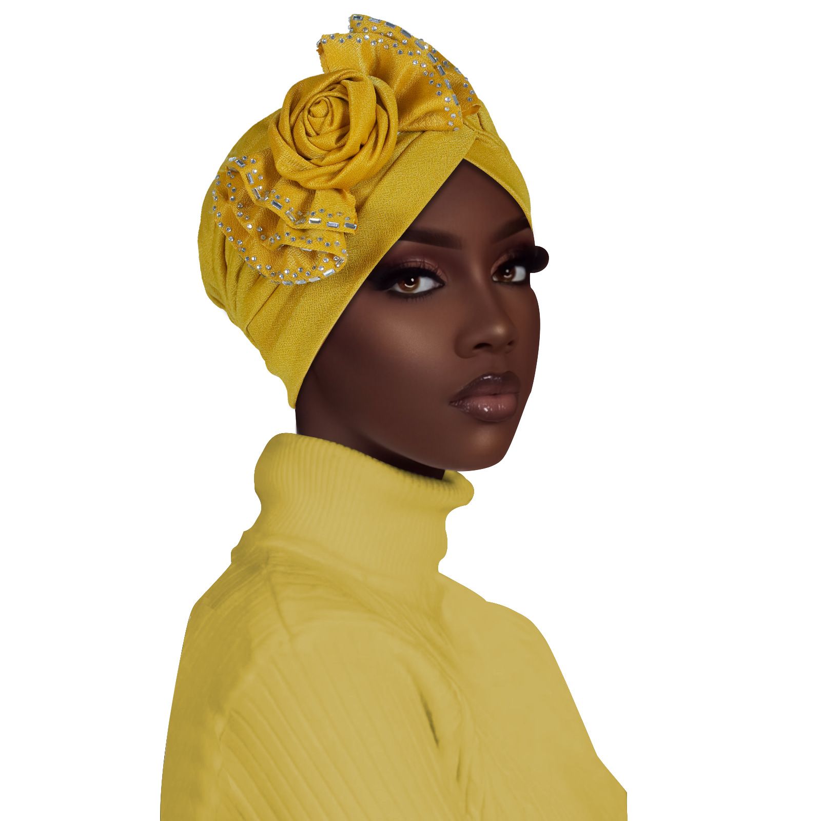 Flower bowknot Ruffle Turban Caps Women Hats African Headwrap Caps Plain Floral Bonnet Muslim Ladies Hijab Veil Musulman Islam Cap