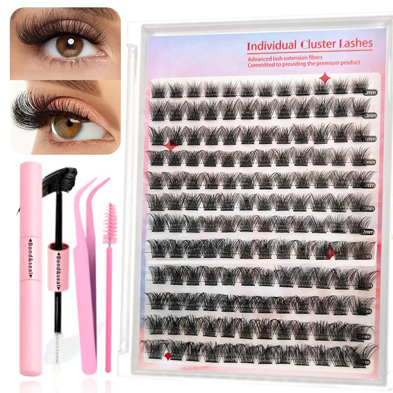 Lash Extension Kit DIY pcs Lash Clusters Eyelash Extension Kit, 9-16mm 30D 40D Individual Lashes Kit with Lash Segmented Eyelash False Eyelash Large-capacity Diy Eyelash Set+double Glue+tweezers