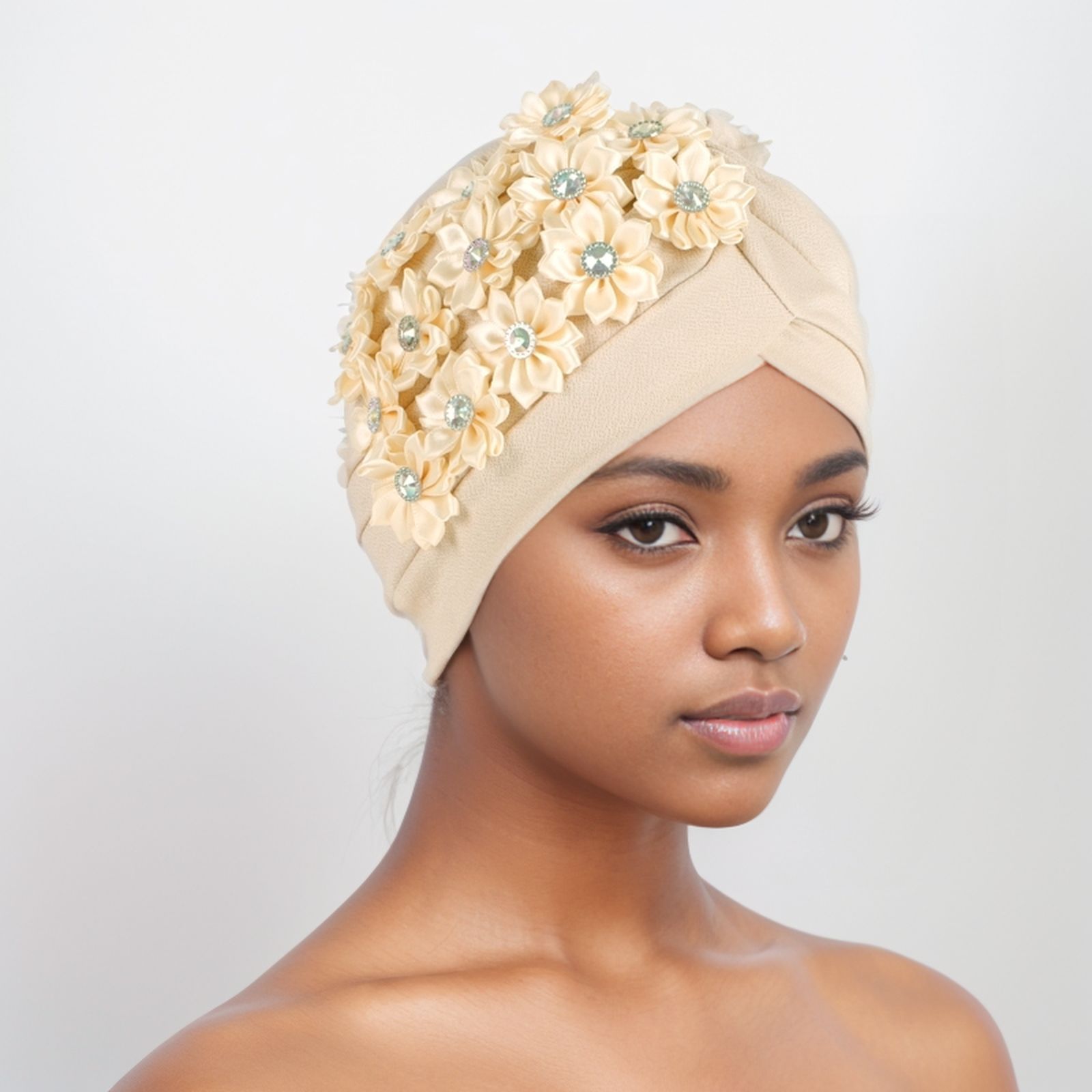 Women Flower Turban HatsAfrican Knotted Beanie Cap - Ruffle Pre Tied Headwrap Caps Chemo Beanies Hijab Headscarf for Cancer Patient Hair Loss