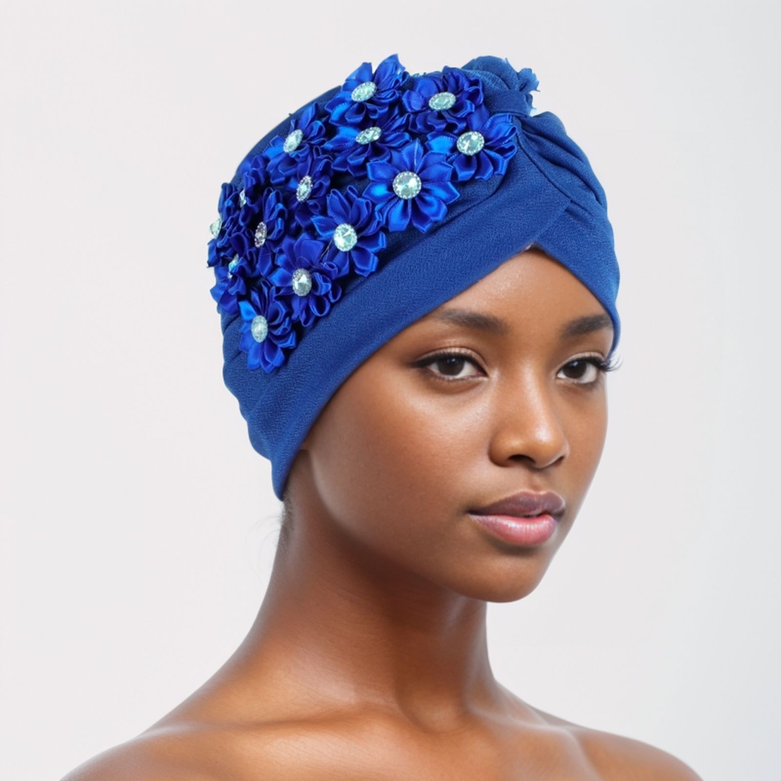 Women Flower Turban HatsAfrican Knotted Beanie Cap - Ruffle Pre Tied Headwrap Caps Chemo Beanies Hijab Headscarf for Cancer Patient Hair Loss