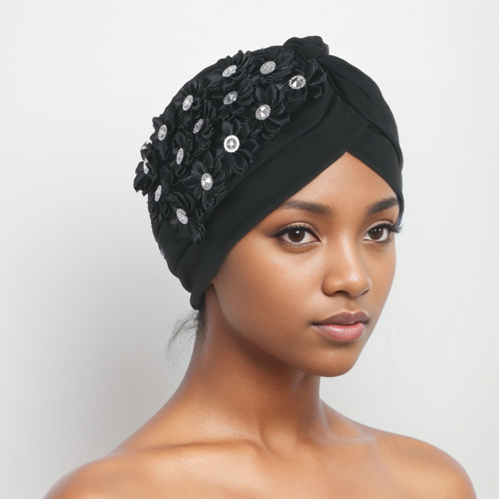 Women Flower Turban HatsAfrican Knotted Beanie Cap - Ruffle Pre Tied Headwrap Caps Chemo Beanies Hijab Headscarf for Cancer Patient Hair Loss