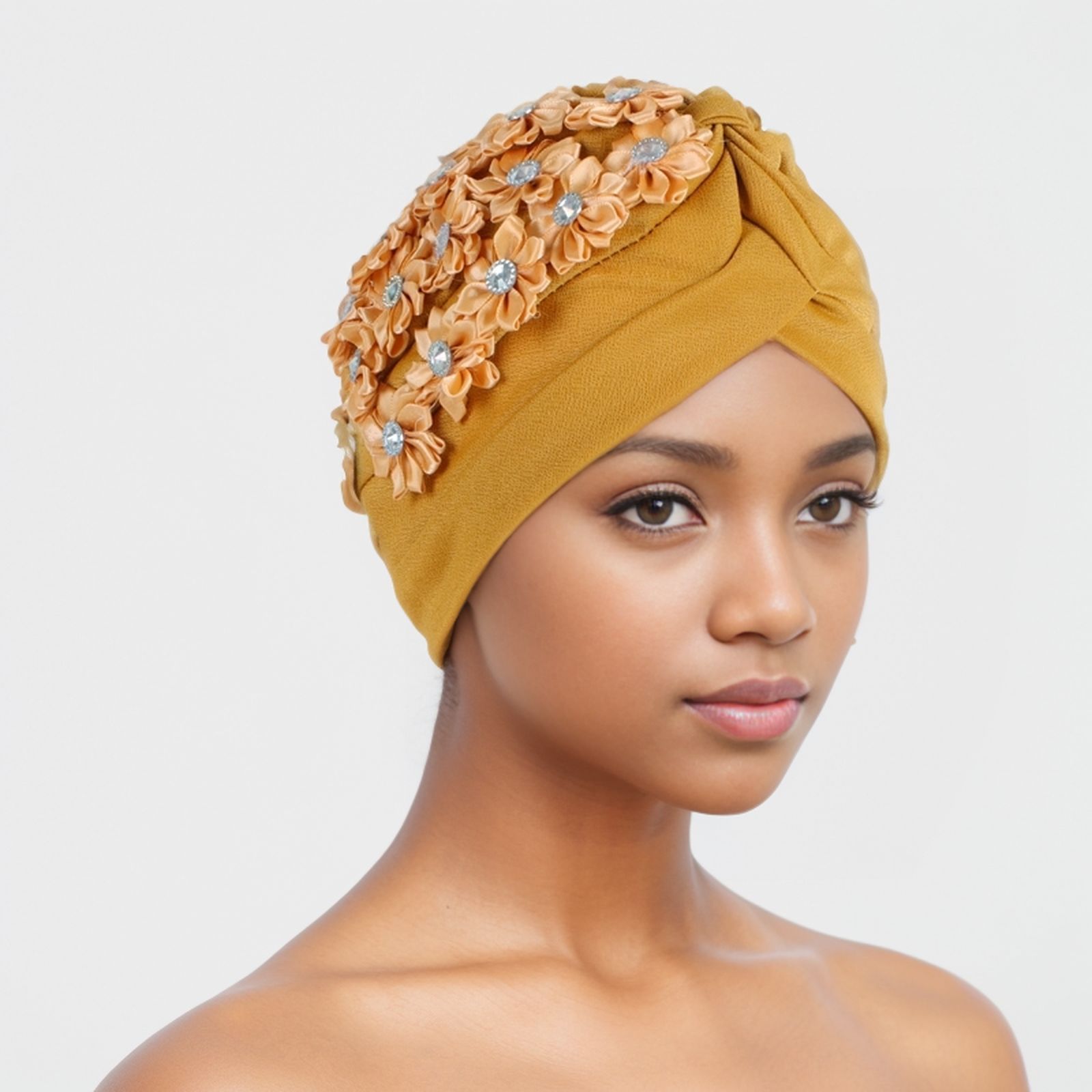 Women Flower Turban HatsAfrican Knotted Beanie Cap - Ruffle Pre Tied Headwrap Caps Chemo Beanies Hijab Headscarf for Cancer Patient Hair Loss