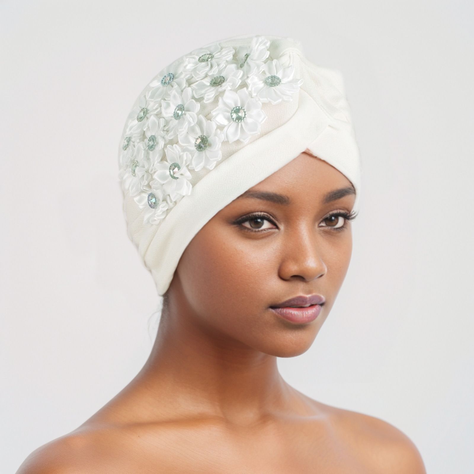 Women Flower Turban HatsAfrican Knotted Beanie Cap - Ruffle Pre Tied Headwrap Caps Chemo Beanies Hijab Headscarf for Cancer Patient Hair Loss