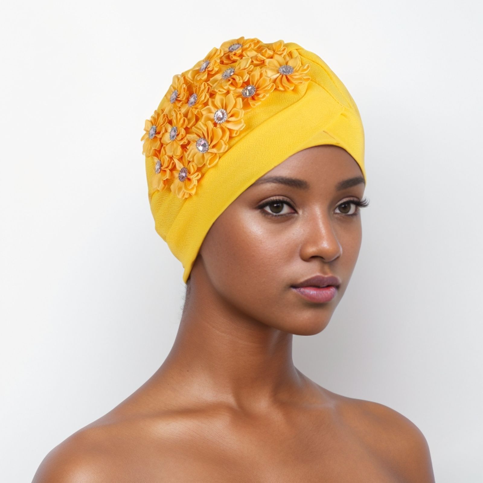 Women Flower Turban HatsAfrican Knotted Beanie Cap - Ruffle Pre Tied Headwrap Caps Chemo Beanies Hijab Headscarf for Cancer Patient Hair Loss