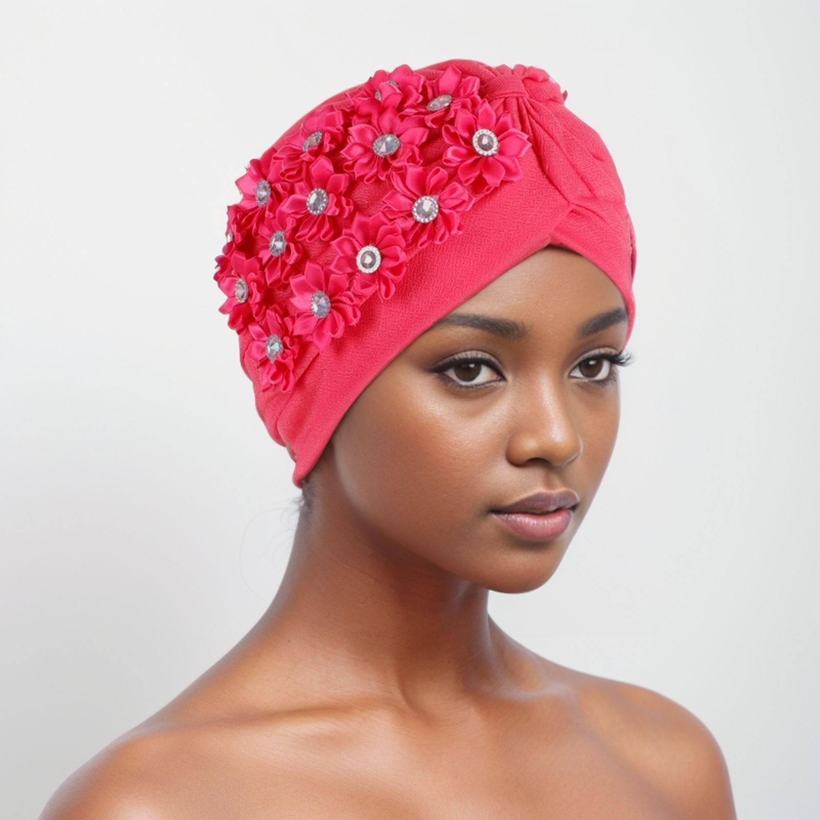 Women Flower Turban HatsAfrican Knotted Beanie Cap - Ruffle Pre Tied Headwrap Caps Chemo Beanies Hijab Headscarf for Cancer Patient Hair Loss