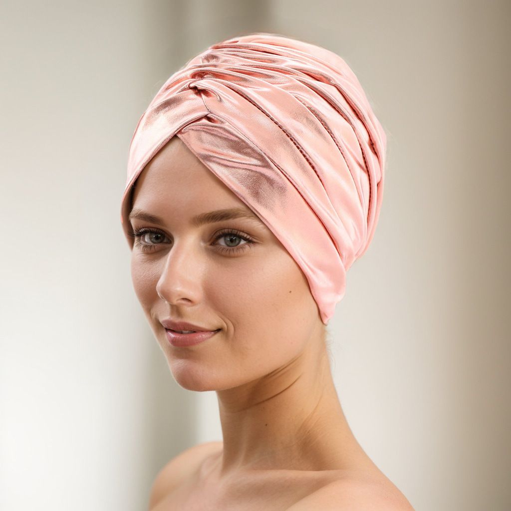 Turban Hats for Women Silk Bronzing Light Plate Landlord African Indian Landlord Muslim Scarfs Head Wrap Headwear Black Pink - - One Size