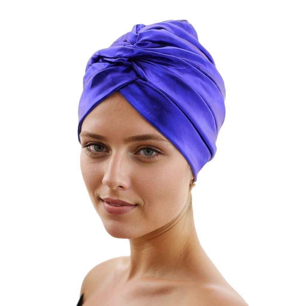 Turban Hats for Women Silk Bronzing Light Plate Landlord African Indian Landlord Muslim Scarfs Head Wrap Headwear Black Pink - - One Size