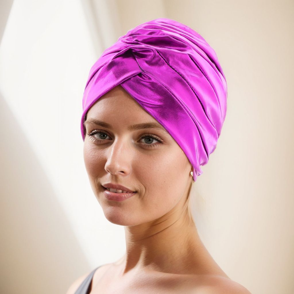 Turban Hats for Women Silk Bronzing Light Plate Landlord African Indian Landlord Muslim Scarfs Head Wrap Headwear Black Pink - - One Size