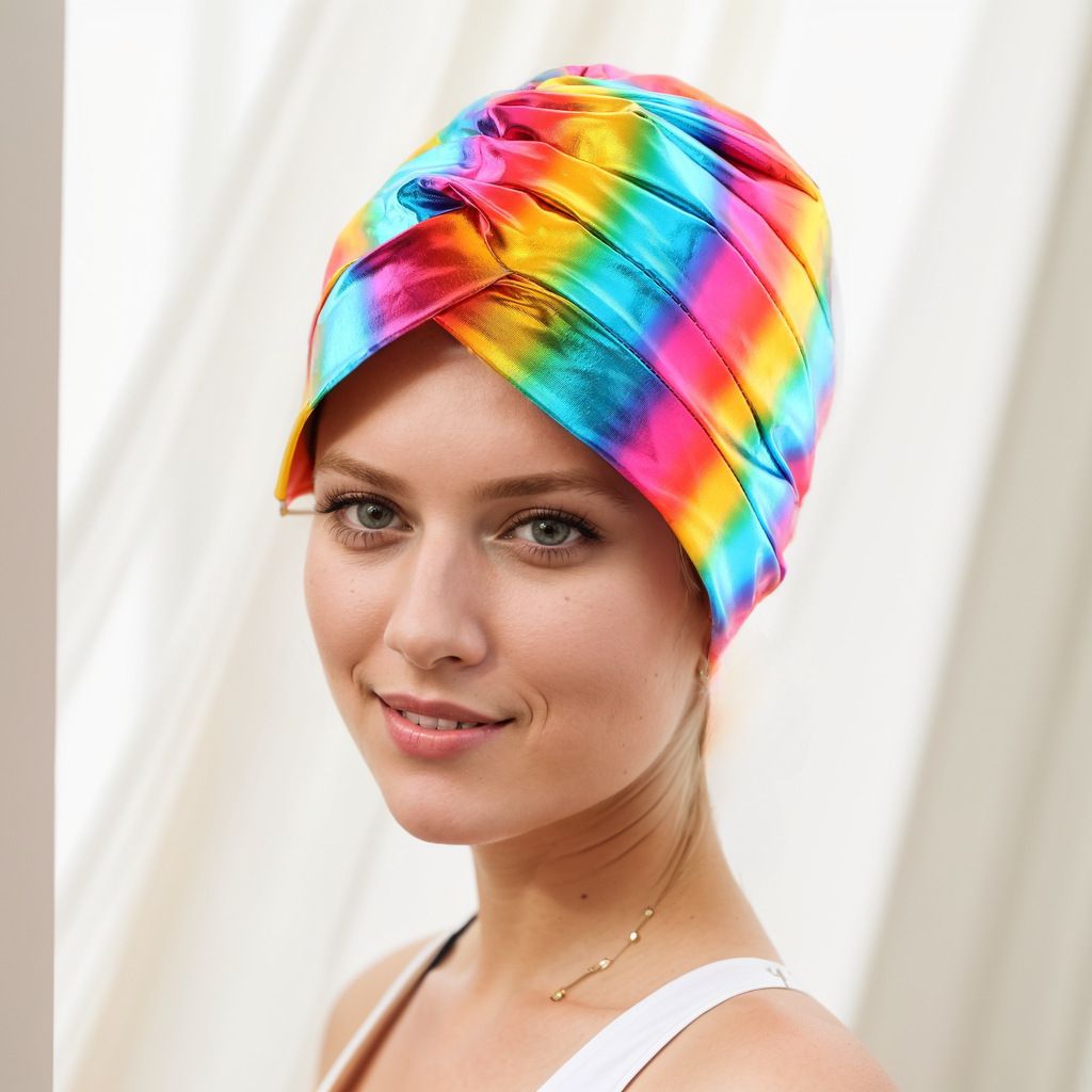 Turban Hats for Women Silk Bronzing Light Plate Landlord African Indian Landlord Muslim Scarfs Head Wrap Headwear Black Pink - - One Size