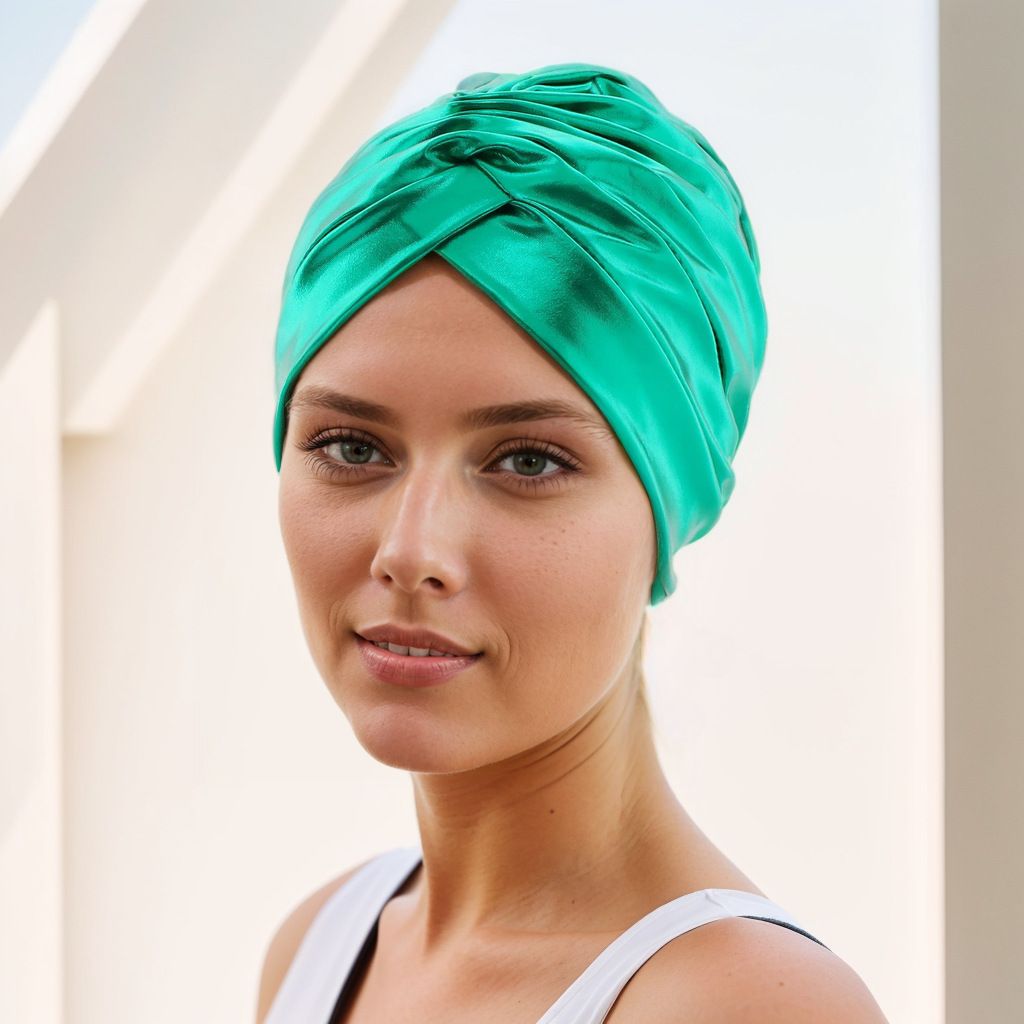 Turban Hats for Women Silk Bronzing Light Plate Landlord African Indian Landlord Muslim Scarfs Head Wrap Headwear Black Pink - - One Size