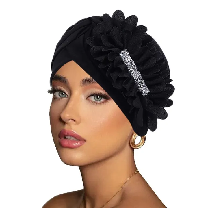 Women Flower Turban Hats - Ruffle Pre Tied Headwrap Caps Chemo Beanies Hijab Headscarf for Cancer Patient Hair Loss
