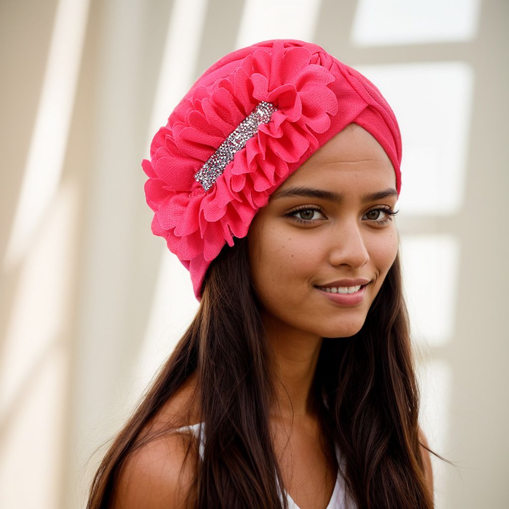 Women Flower Turban Hats - Ruffle Pre Tied Headwrap Caps Chemo Beanies Hijab Headscarf for Cancer Patient Hair Loss
