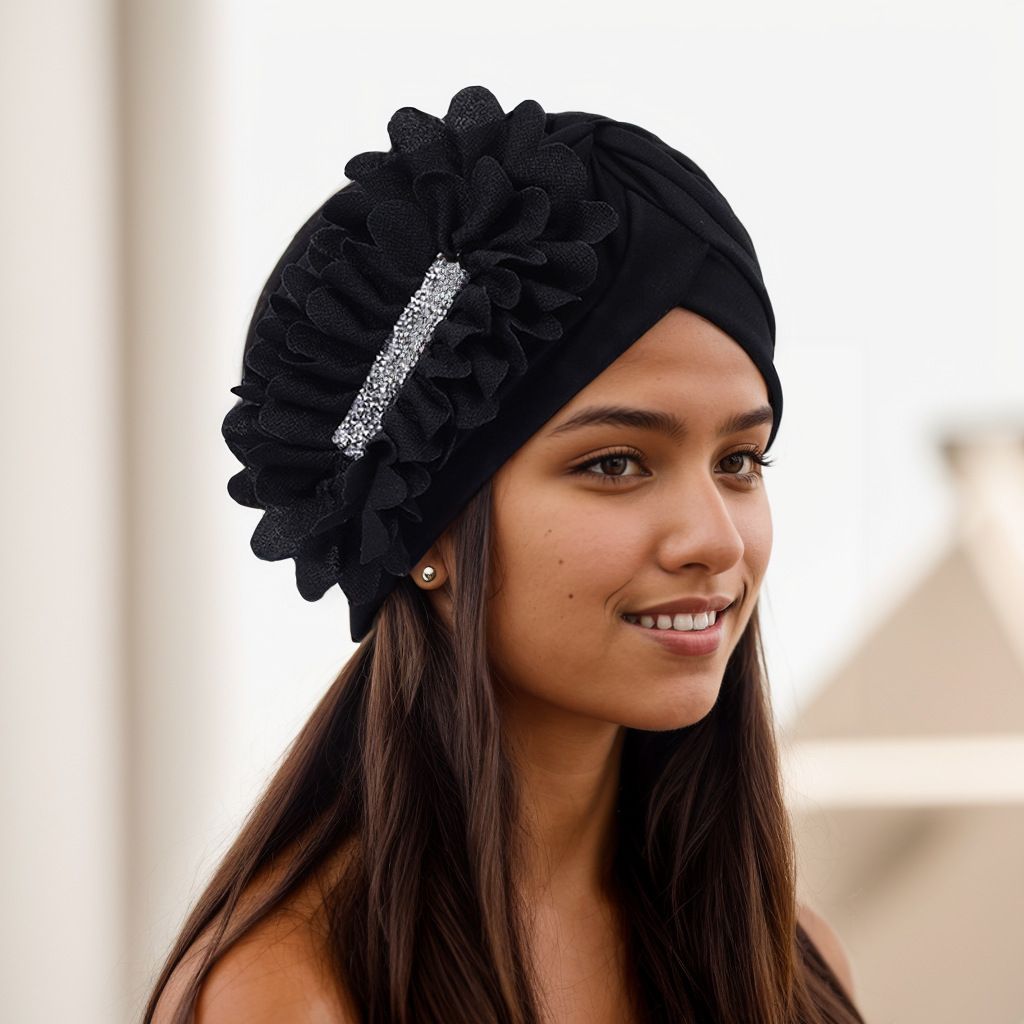 Women Flower Turban Hats - Ruffle Pre Tied Headwrap Caps Chemo Beanies Hijab Headscarf for Cancer Patient Hair Loss