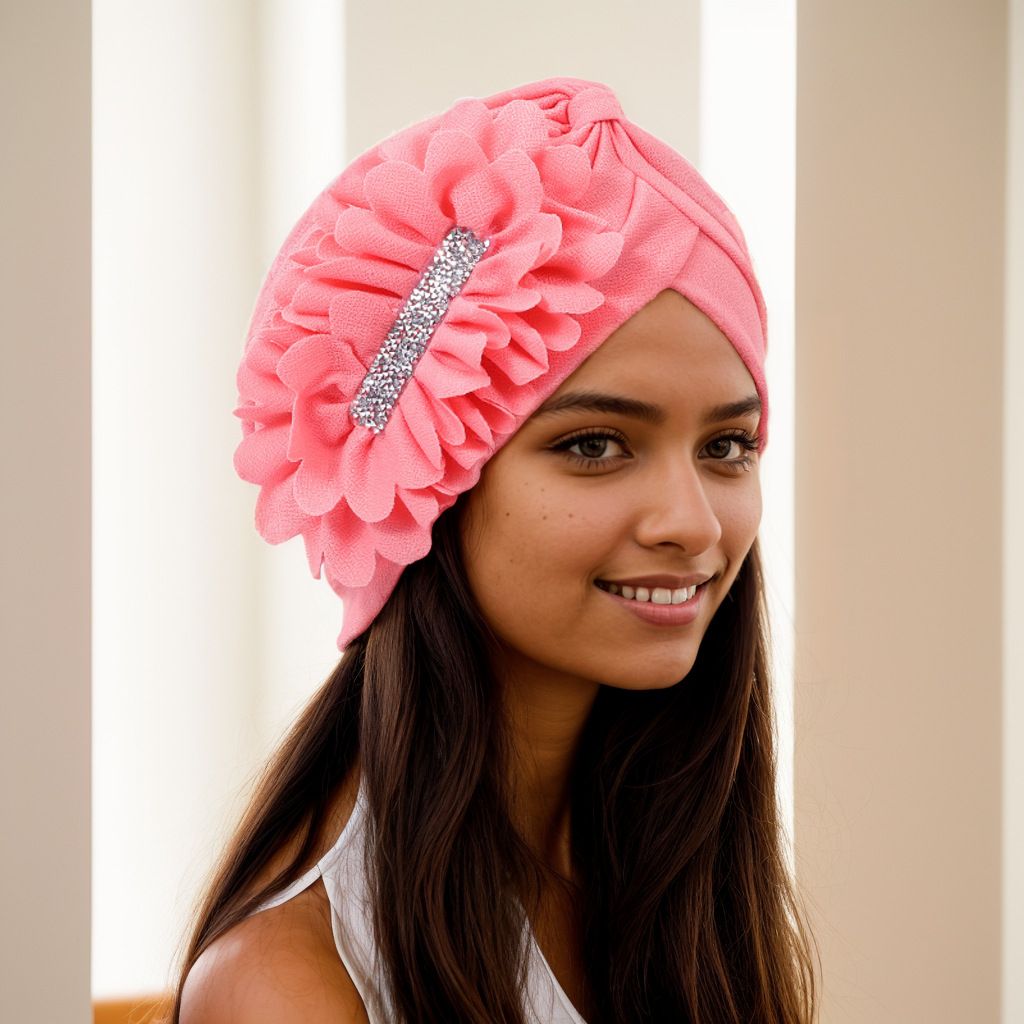 Women Flower Turban Hats - Ruffle Pre Tied Headwrap Caps Chemo Beanies Hijab Headscarf for Cancer Patient Hair Loss