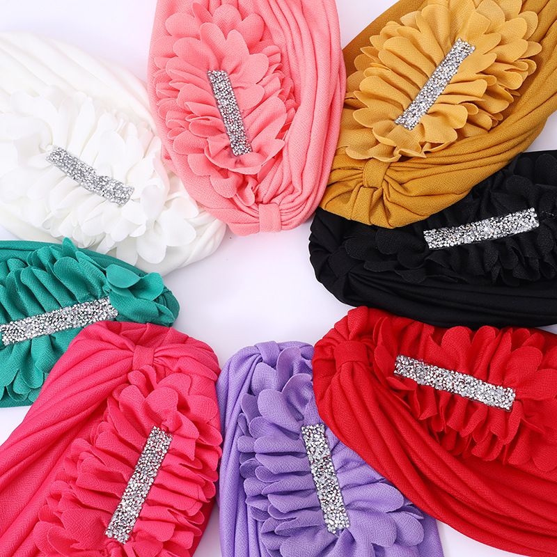 Women Flower Turban Hats - Ruffle Pre Tied Headwrap Caps Chemo Beanies Hijab Headscarf for Cancer Patient Hair Loss