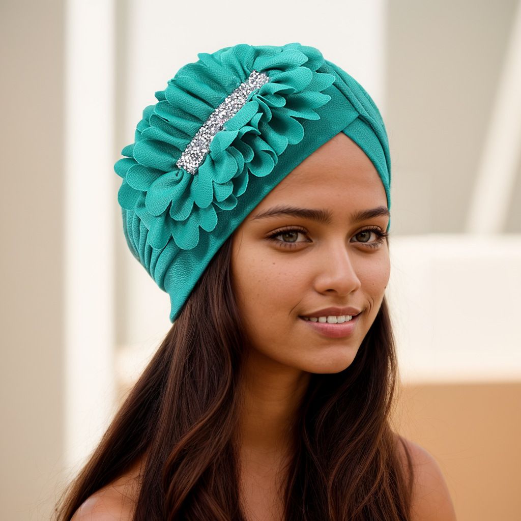 Women Flower Turban Hats - Ruffle Pre Tied Headwrap Caps Chemo Beanies Hijab Headscarf for Cancer Patient Hair Loss