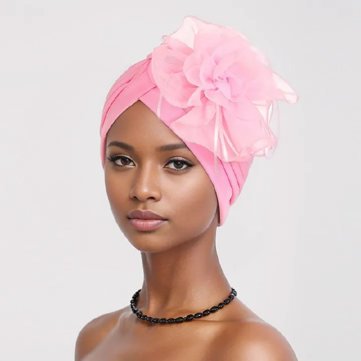African Turban Flower Head Wrap Vintage Headwrap Hats Elastic Beanie Head Scarf for Women Fashion