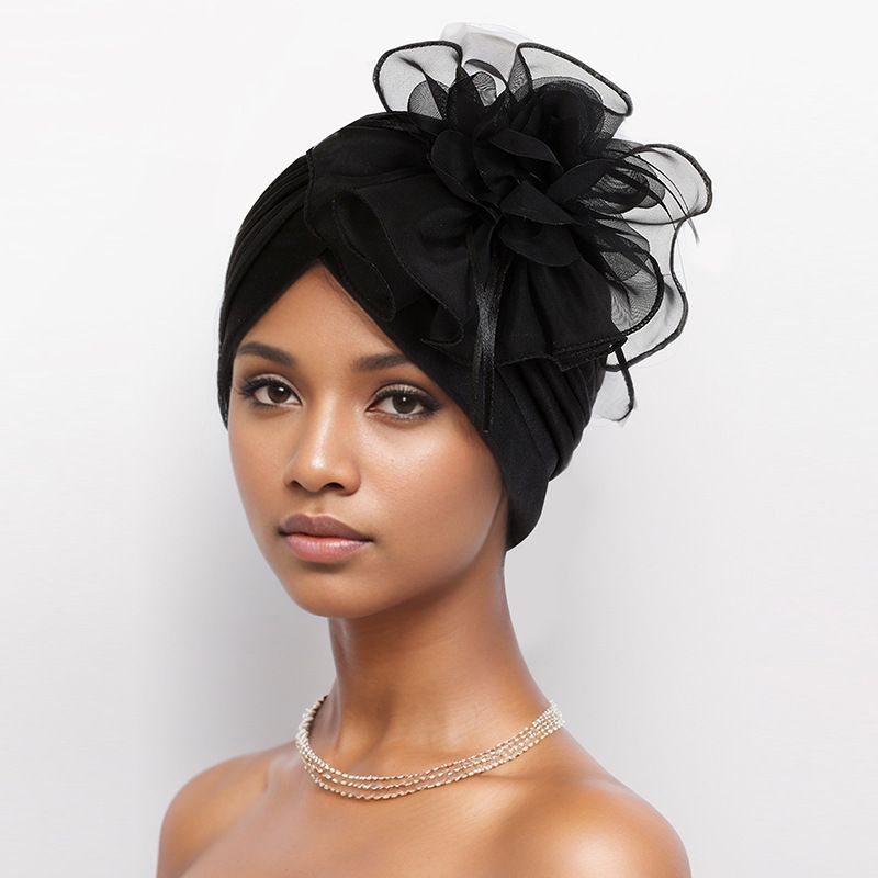 African Turban Flower Head Wrap Vintage Headwrap Hats Elastic Beanie Head Scarf for Women Fashion