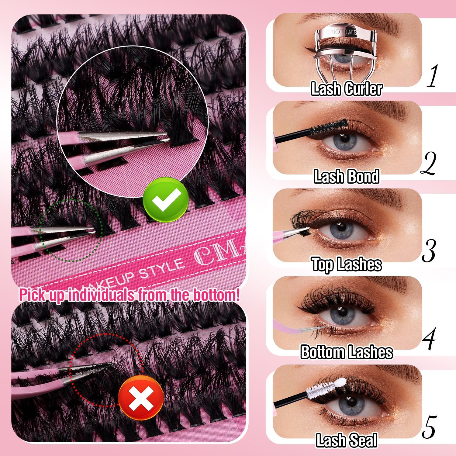 DIY C curved cluster  Lash Cluster Segmented  Single-bundle Wearing Eyelashes C curved single cluster false eyelashes extension set 10-18mm curling With Tools Tweezers Double Glue Makeup Remover