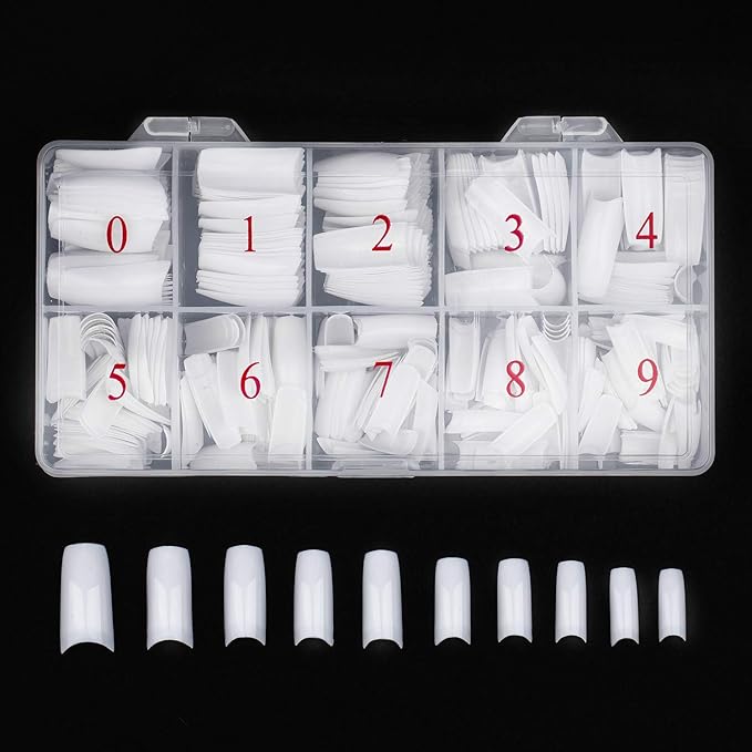 500PCS Half Cover False Nails Tips - Acrylic Nail Tips 10 Sizes Lady French Style Acrylic Artificial Tip Manicure with Box for Nail Tips Art Salons and Home DIY