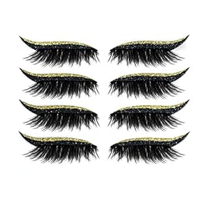 Reusable Eyeliner Stickers With Eyelashes, Glitter Self Adhesive False Eyelashes, Waterproof Eyeliner Sticker (1 Pair Golden eyelashes)