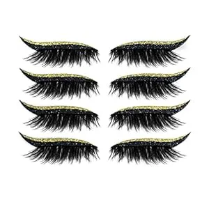 Reusable Eyeliner Stickers With Eyelashes, Glitter Self Adhesive False Eyelashes, Waterproof Eyeliner Sticker (1 Pair Golden eyelashes)