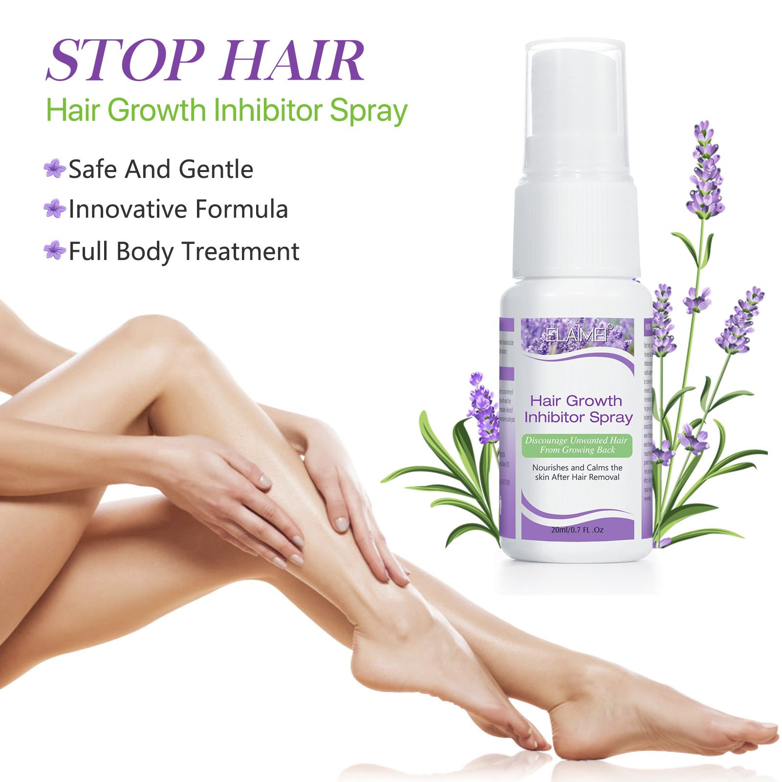 2pcs Hair Inhibitor for Face, Permanent Hair Growth Inhibitor Non-Irritating Stop Hair Growth for Body, Bikini, Arm, Armpit, Leg, Slows Hair Regrowth Lavender Flavor 20ml