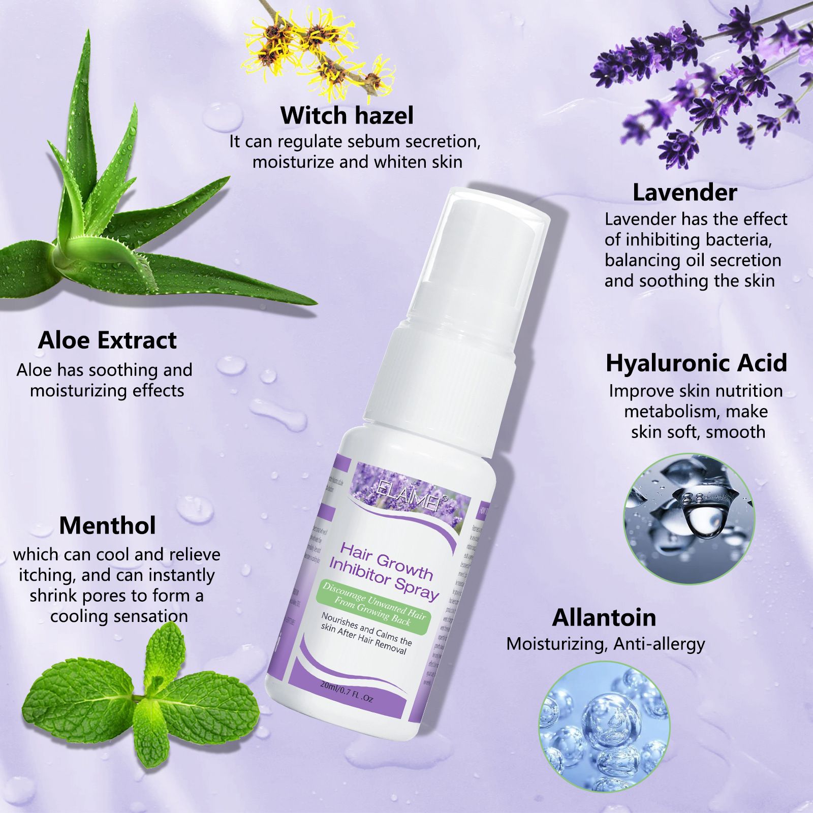2pcs Hair Inhibitor for Face, Permanent Hair Growth Inhibitor Non-Irritating Stop Hair Growth for Body, Bikini, Arm, Armpit, Leg, Slows Hair Regrowth Lavender Flavor 20ml