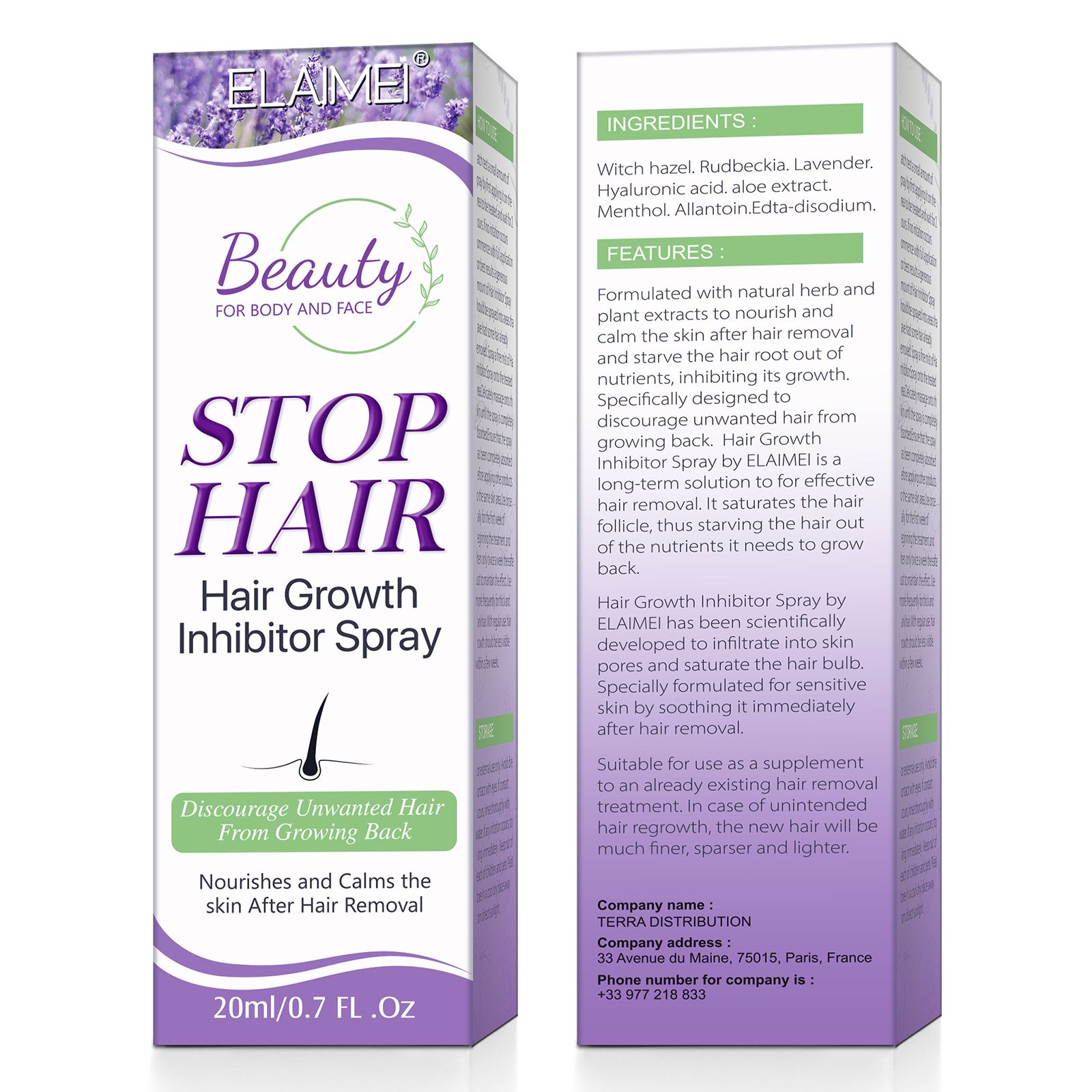 2pcs Hair Inhibitor for Face, Permanent Hair Growth Inhibitor Non-Irritating Stop Hair Growth for Body, Bikini, Arm, Armpit, Leg, Slows Hair Regrowth Lavender Flavor 20ml