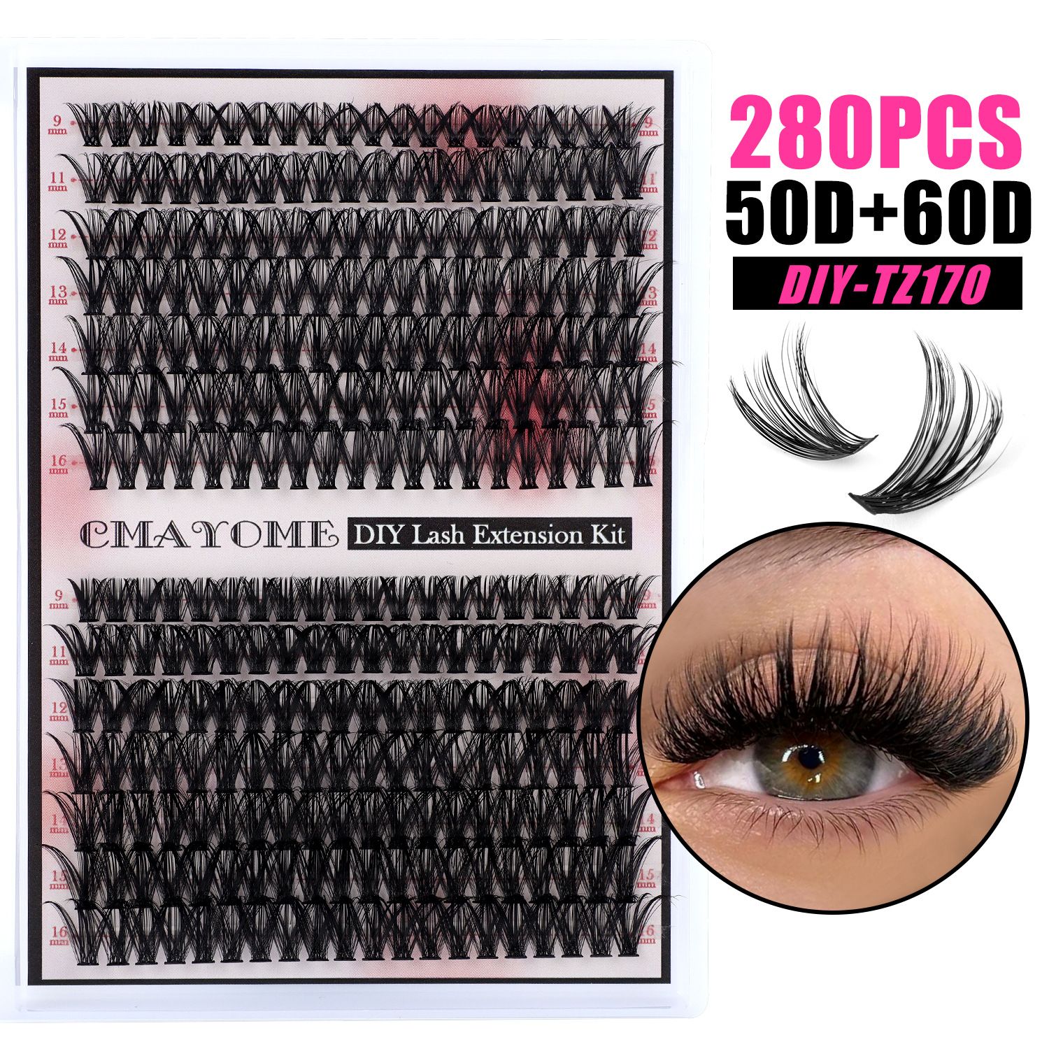 DIY Lash Extension Kit Natural Lash Clusters 50D-100D Mix 9-16 mm D lndividual Lashes Lash Remover 280 pcs Wispy Eyelash Extension Kit with Lash Bond and Seal and Lash Tweezers