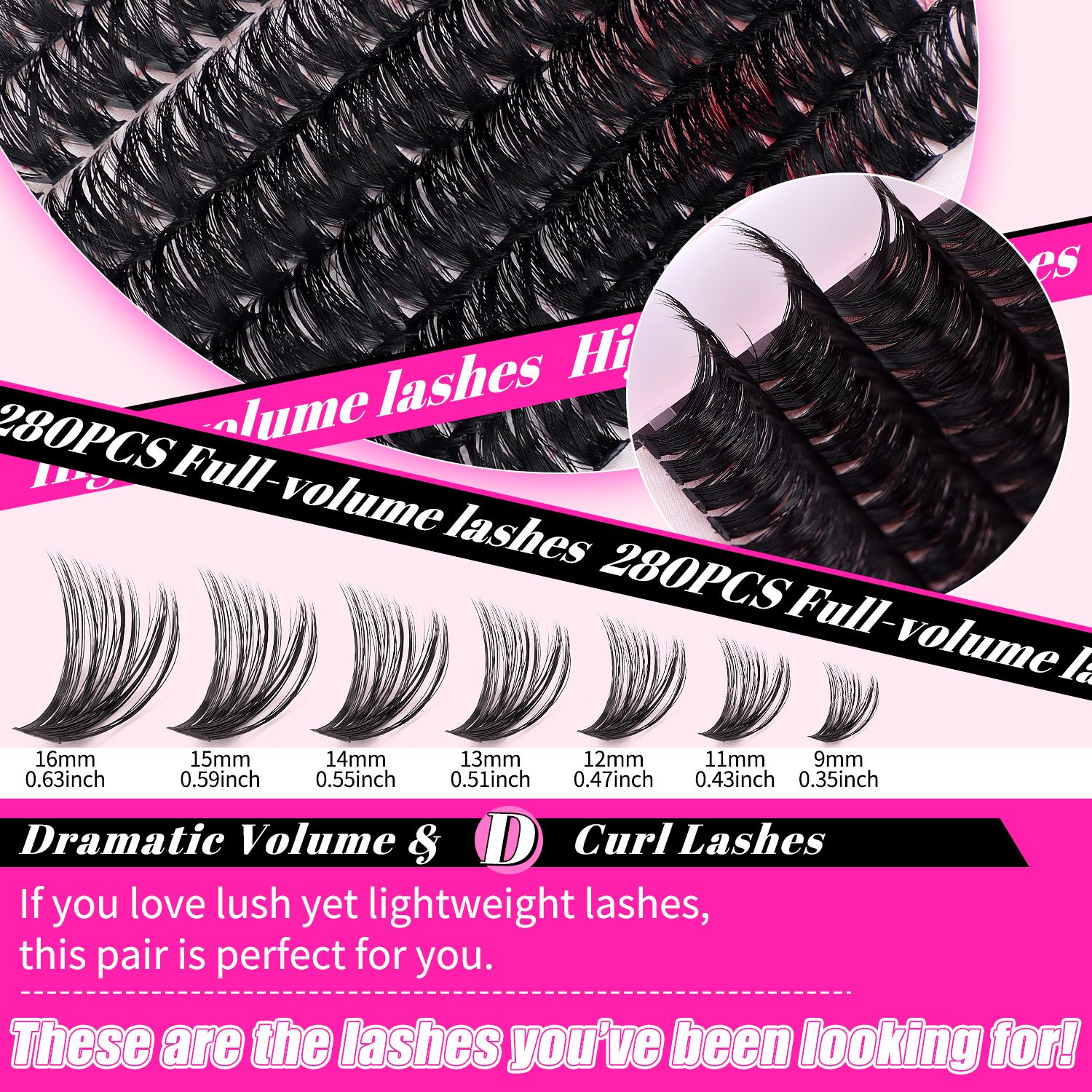 DIY Lash Extension Kit Natural Lash Clusters 50D-100D Mix 9-16 mm D lndividual Lashes Lash Remover 280 pcs Wispy Eyelash Extension Kit with Lash Bond and Seal and Lash Tweezers