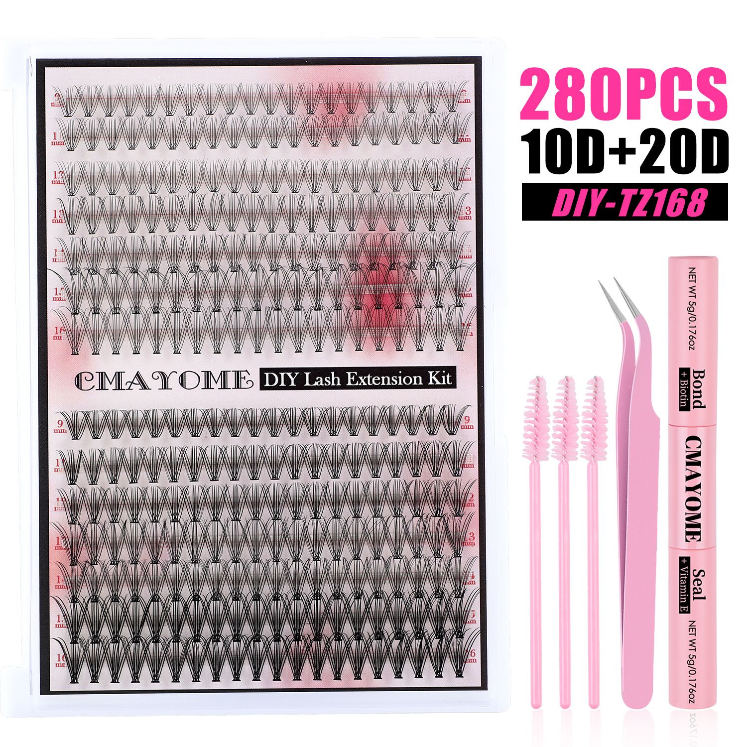 DIY Lash Extension Kit Natural Lash Clusters 50D-100D Mix 9-16 mm D lndividual Lashes Lash Remover 280 pcs Wispy Eyelash Extension Kit with Lash Bond and Seal and Lash Tweezers