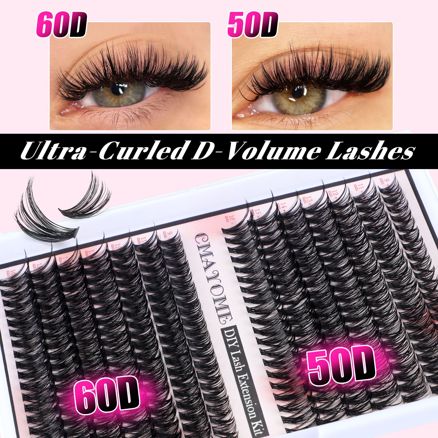 DIY Lash Extension Kit Natural Lash Clusters 50D-100D Mix 9-16 mm D lndividual Lashes Lash Remover 280 pcs Wispy Eyelash Extension Kit with Lash Bond and Seal and Lash Tweezers