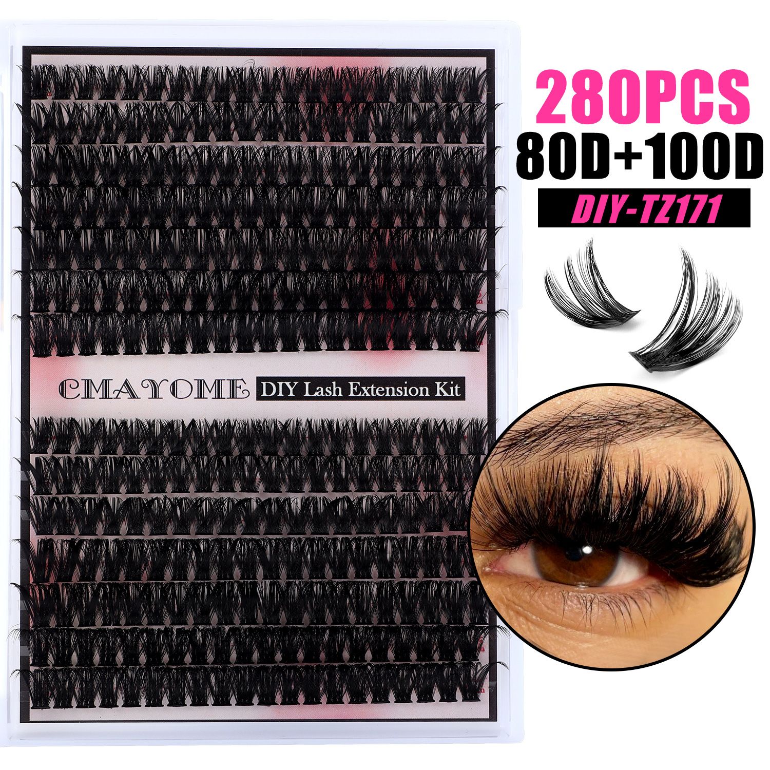DIY Lash Extension Kit Natural Lash Clusters 50D-100D Mix 9-16 mm D lndividual Lashes Lash Remover 280 pcs Wispy Eyelash Extension Kit with Lash Bond and Seal and Lash Tweezers