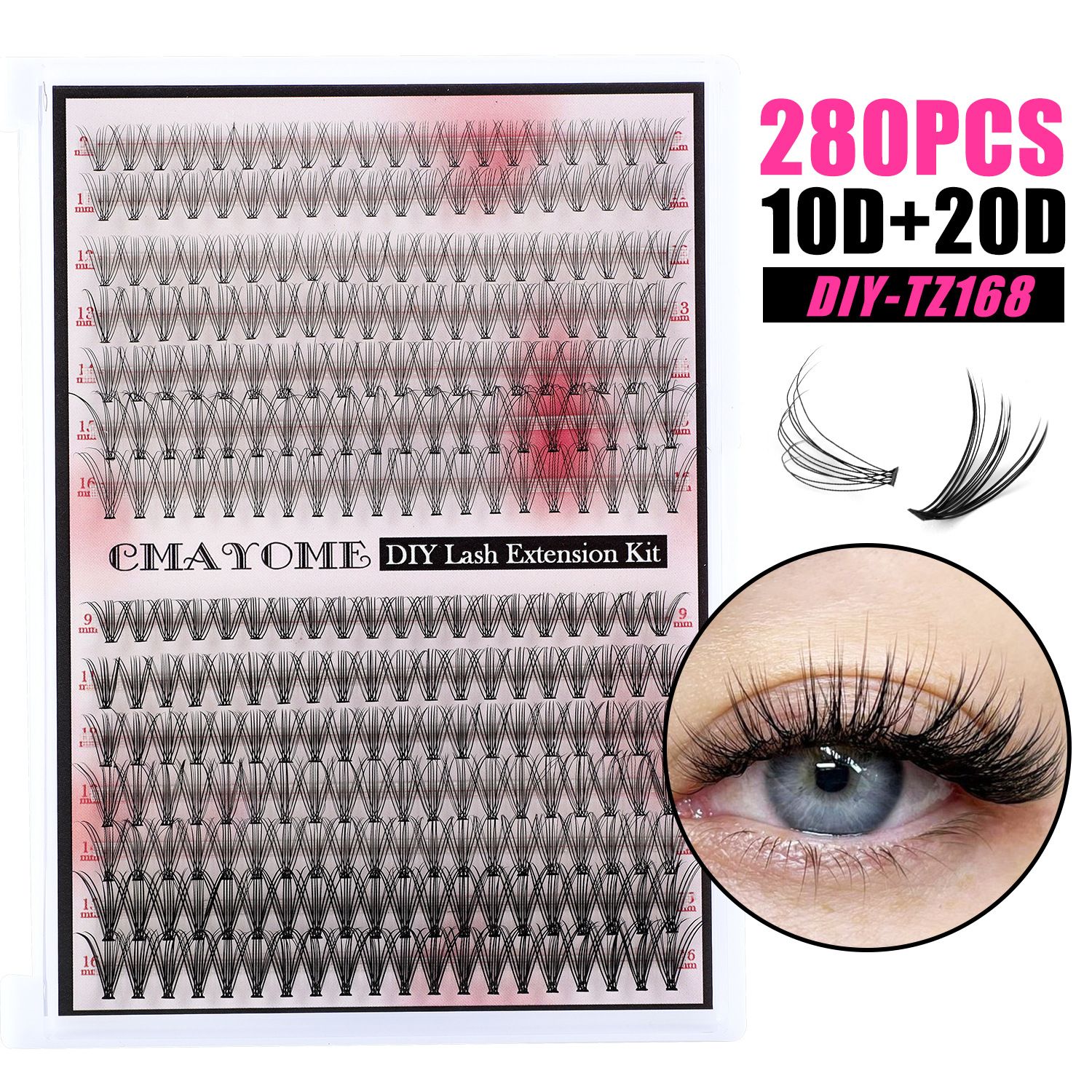 DIY Lash Extension Kit Natural Lash Clusters 50D-100D Mix 9-16 mm D lndividual Lashes Lash Remover 280 pcs Wispy Eyelash Extension Kit with Lash Bond and Seal and Lash Tweezers