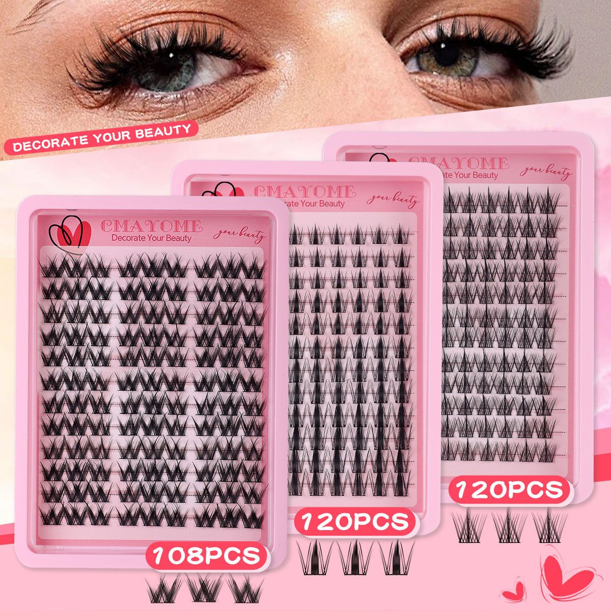 CRAYOME  Lash Clusters Kit Manga Cluster Lashes Natural Look Wispy DIY Lash Extension Kit with Lash Bond and Seal Waterproof 110Pcs 8-16MM Wispy D Curl Individual Lashes Wet-Look Eyelash Extension