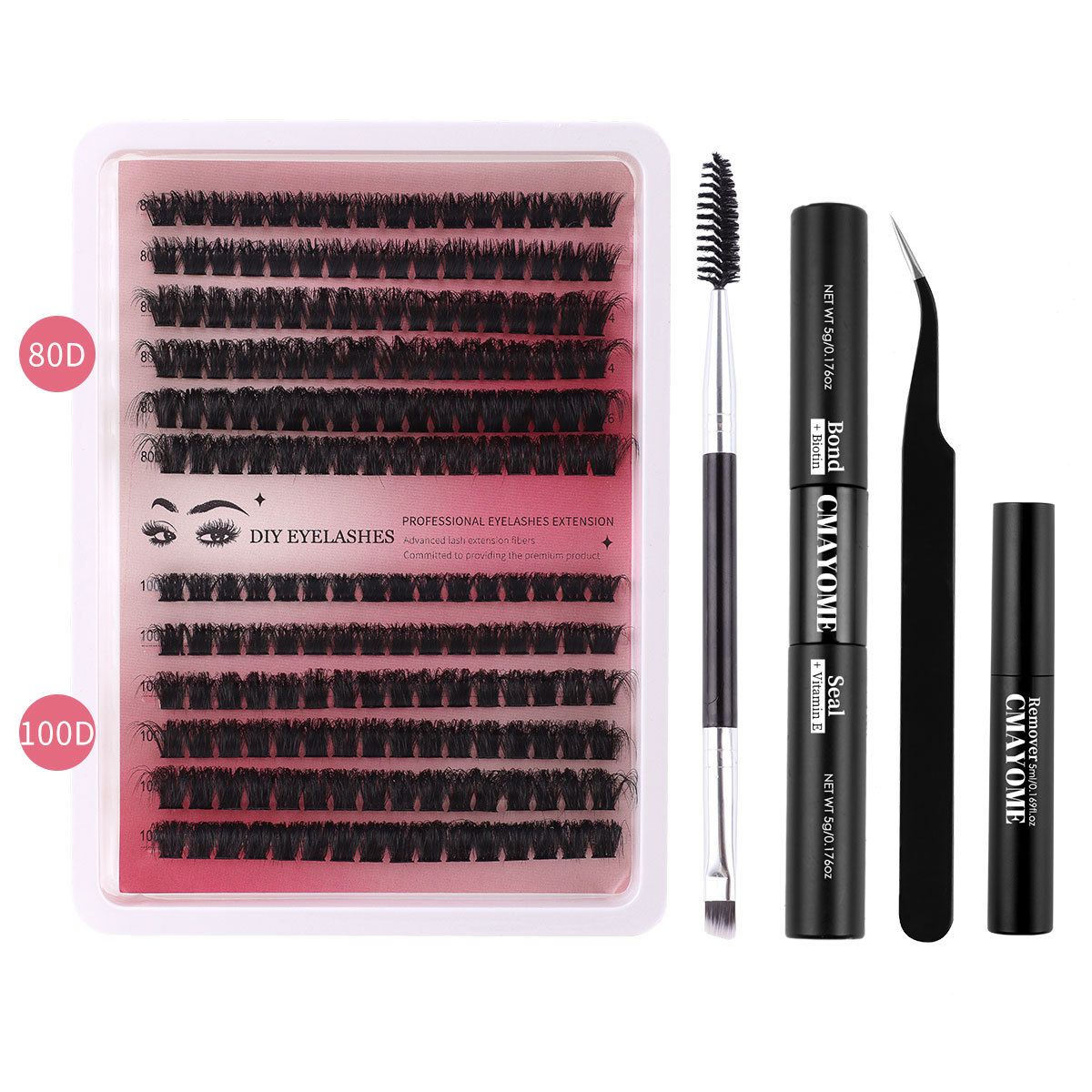 Individual Eye lash 3D Curl Lash Clusters Extensions Clusters 80D/100D Cluster Eyelash Lashes Fluffy Wispy Clusters Lashes Makeup at Home - DIY Lash Extension Kit Self pestañas falsas(9-16)MM