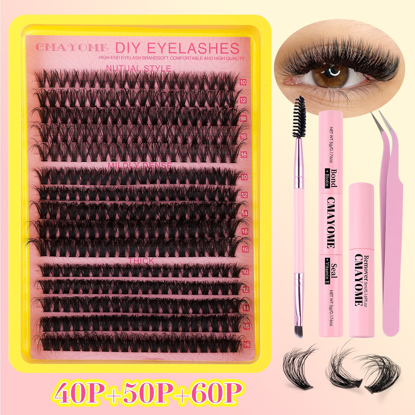 Fluffy Lash Clusters Thick Mixed Tray 100D Volume Eyelash Clusters 10-16mm Wispy Individual Lashes D Curl Cluster Eyelash Extensions DIY Lash Extensions for Beginners